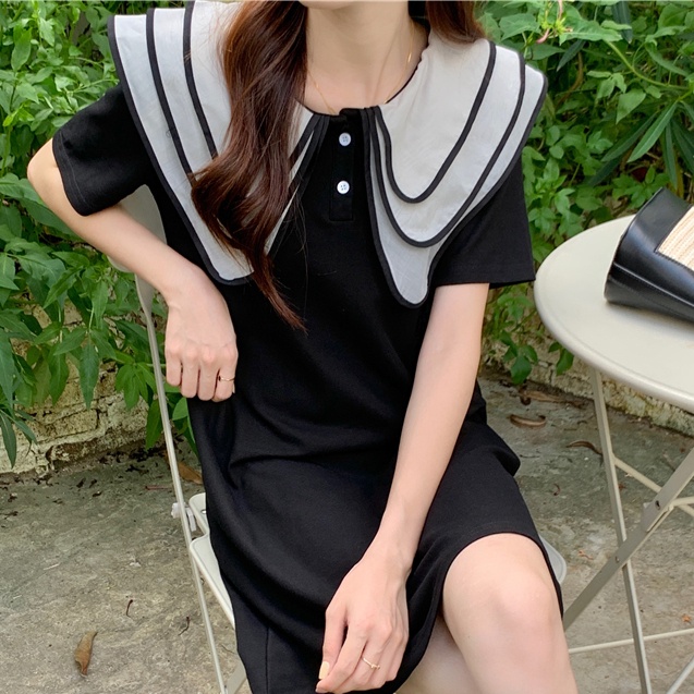 Đầm SUXI tay ngắn cổ búp bê dáng rộng thiết kế đơn giản thời trang mùa hè cho nữ