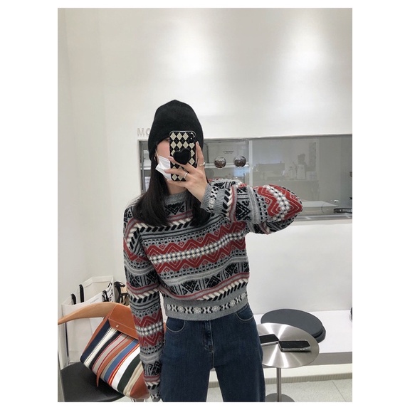 Áo dệt kim phong cách mới retro jackquard mm1