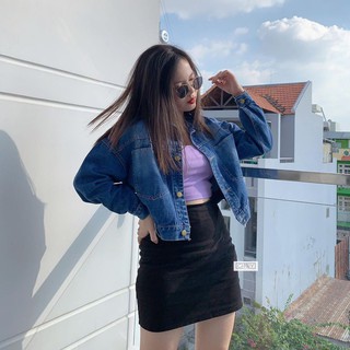 Áo khoác Jeans Nữ Đậm | Chất jeans xịn dày dặn chống nắng tốt | Form rộng thoải mái | Thiết kế form lửng cá tính