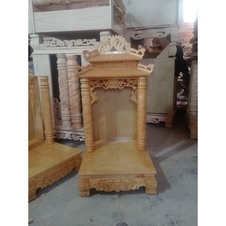 bàn thờ thần tài mái bằng gỗ pơmu 61cm