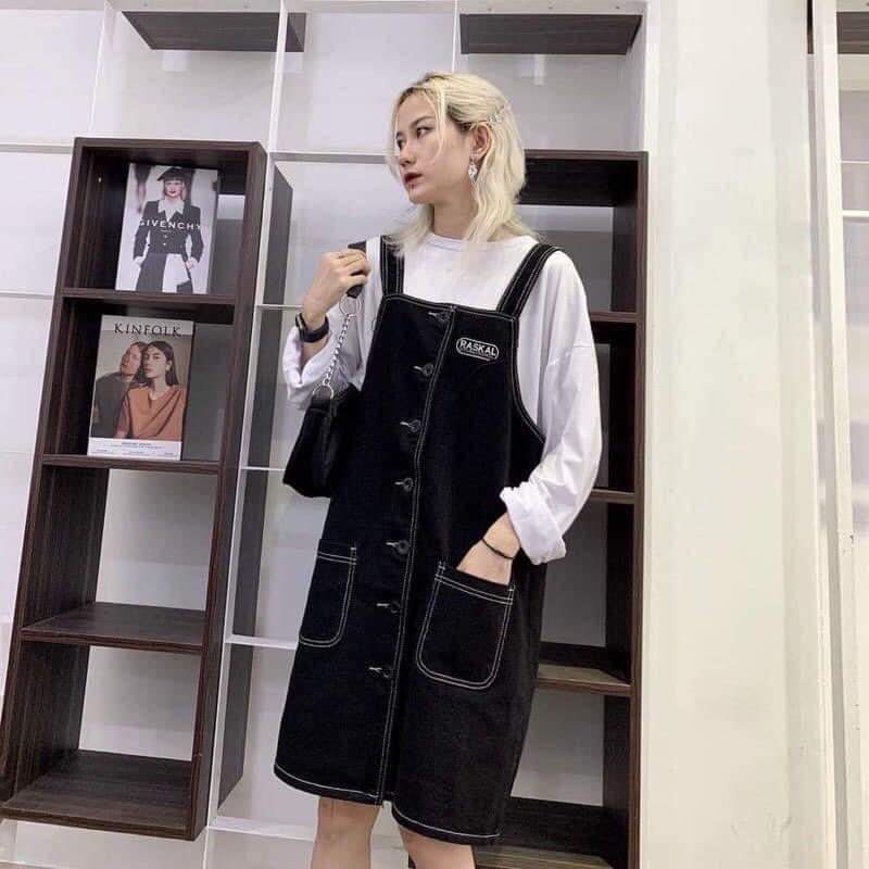 Váy yếm jean nữ chất thô mềm dễ mix đồ form rộng dáng suông | BigBuy360 - bigbuy360.vn