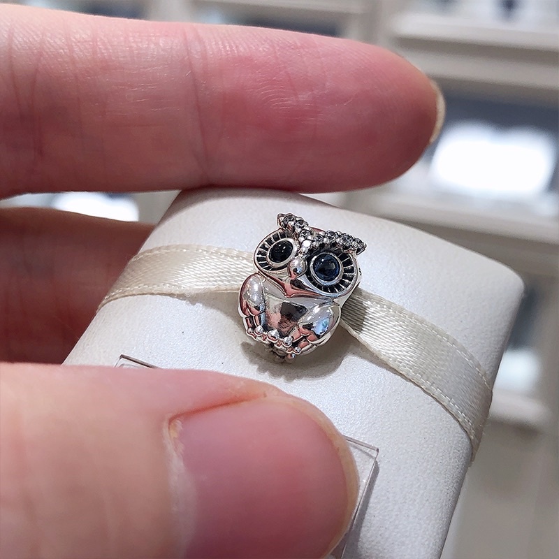 Charm bạc s925 hình Cú Mèo có đính hột ( vừa tất cả các vòng tay)