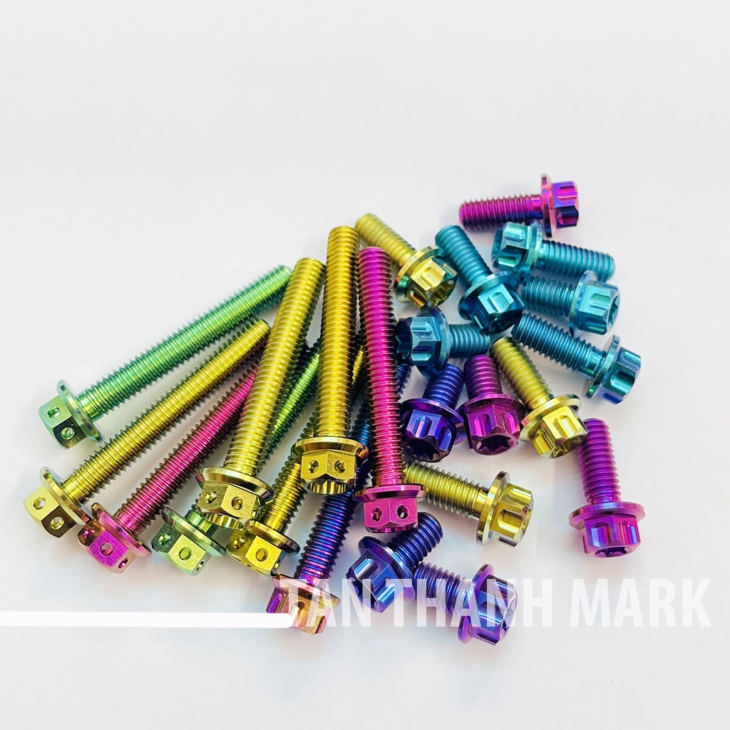 Ốc Titan Trụ 6li Đầu Probolt Màu Điên Phân 6li10,6li15...6li40,6li50 Gắn Lốc Máy Và Nhiều Vị Trí Có Cùng Kích Thước PTTT