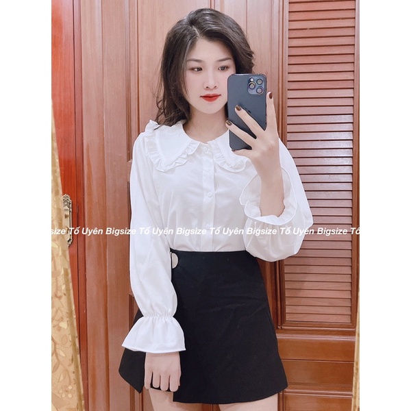 Áo Sơ Mi Cổ Bèo Tay Xuông Phong Cách Vintager Phù Hợp Cho Nàng Chubby