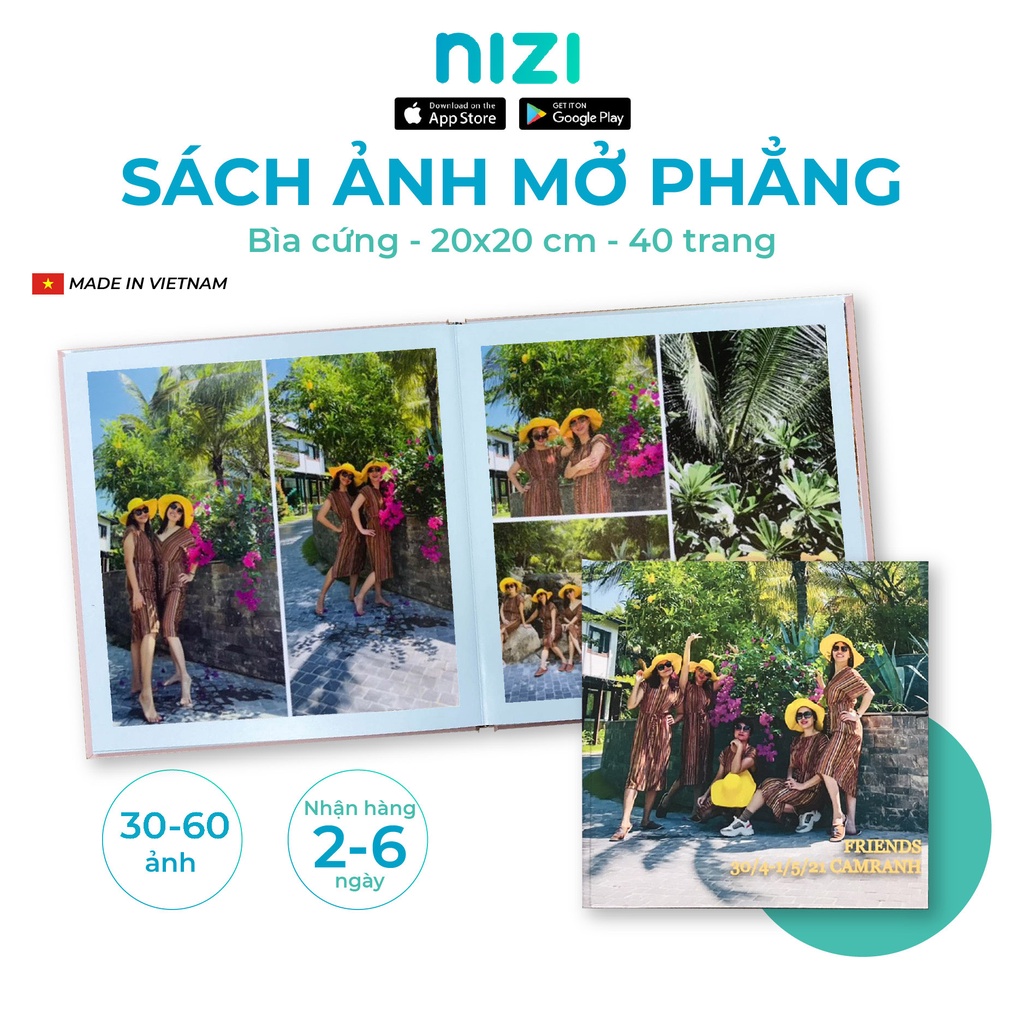 In sách ảnh theo yêu cầu bìa cứng 40 trang 20 x 20cm - In mở phẳng 4K siêu nét trên app NIZI