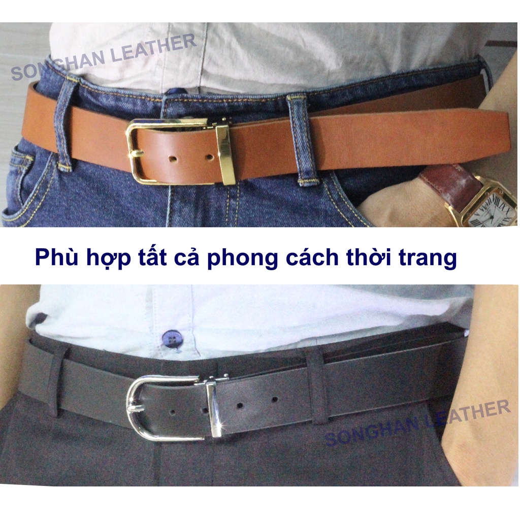 Dây Thắt Lưng Da Bò Nguyên Tấm, DâyNịt Nam Da Bò Khóa Kim Cao Cấp Songhan Leather MB02, Bảo Hành 12 Tháng