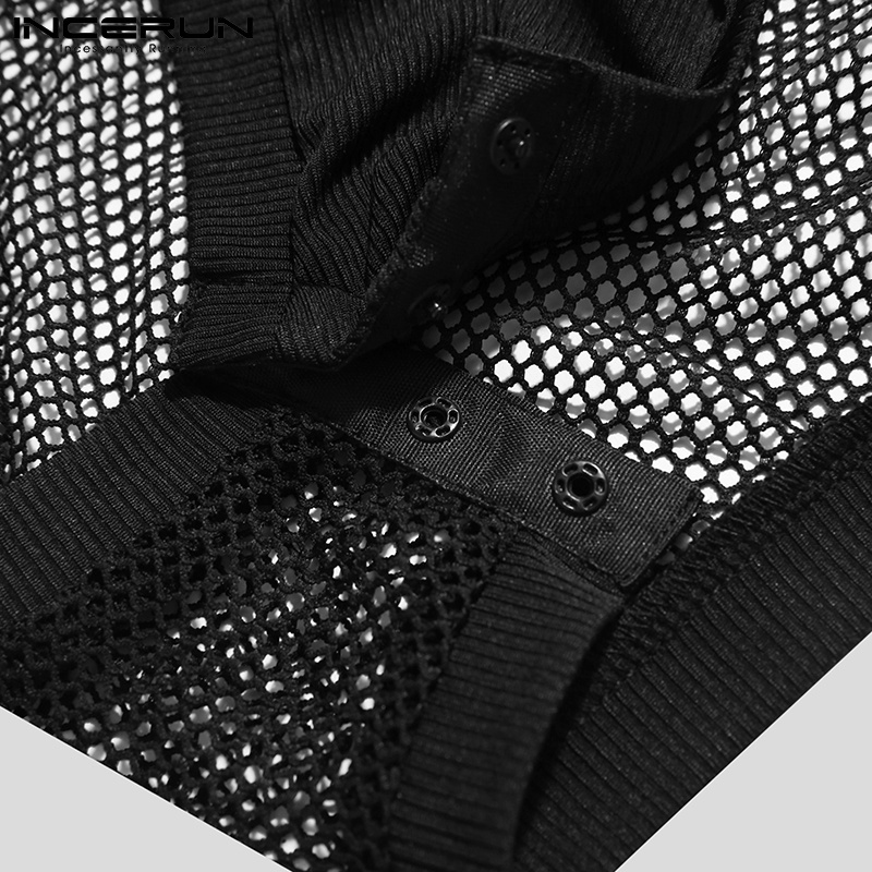 Jumpsuit INCERUN kiểu lưới xuyên thấu tay dài cho nam