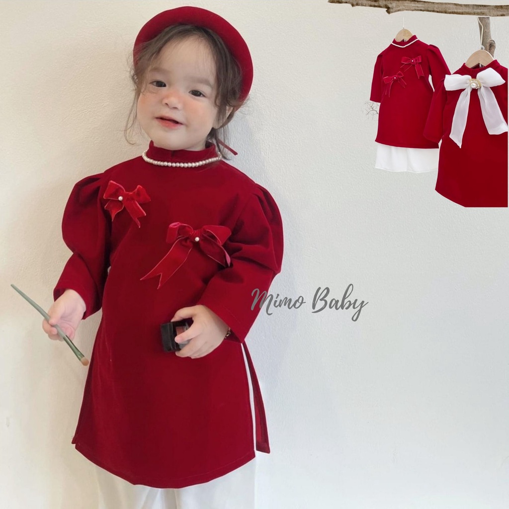 Áo dài nhung đỏ cao cấp hàng thiết kế cho bé gái Mimo Baby AD06