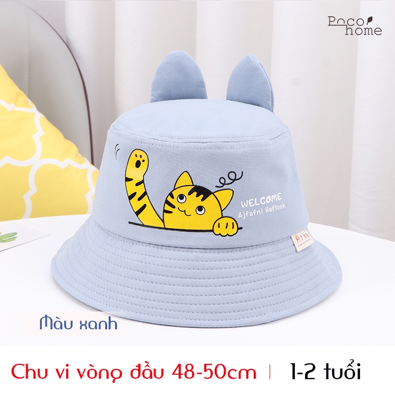 Nón mũ chống nắng cho bé trai, bé gái 1-3 tuổi, thiết kế tai mèo hoạt hình in dễ thương phong cách Hàn Quốc HOT