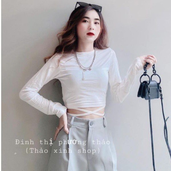 Áo croptop tay dài dây chéo bụng siêu xinh