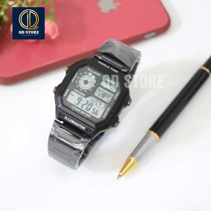 Đồng hồ nam Casio AE 1200-WHD classic chống nước , dây thép không gỉ-Đồng.hồ.casio