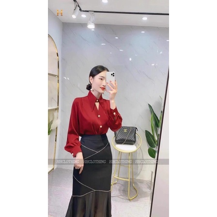 Áo sơ mi cổ nhọn, chân váy đuôi cá - HH Clothing