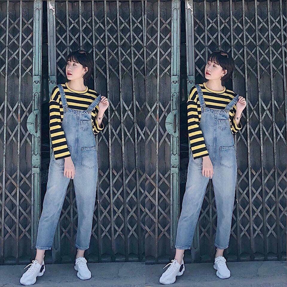 Yếm kaki jeans dài cao cấp  thêu hoa cúc phong cách trẻ trung hàn quốc LBH01, 2 màuNew trend 2021