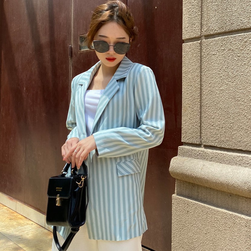 Áo Vest - Áo blazer kẻ sọc xanh MINT STRIPED BLAZER Hàng thiết kế Hachidesigns