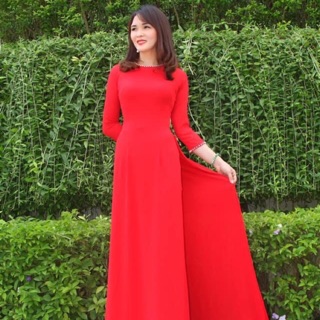 Áo dài may sẵn cổ tròn kèm quần