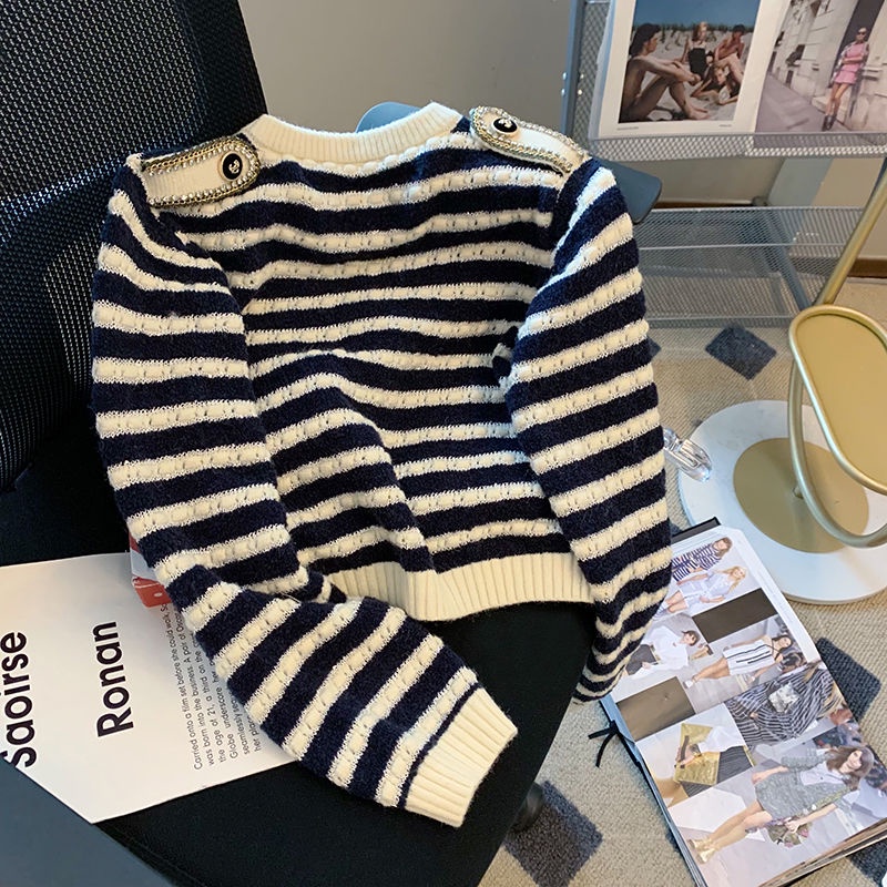 Áo Cardigan Dệt Kim Tay Dài Kẻ Sọc Đính Đá Dễ Thương  áo khoác  tao bao