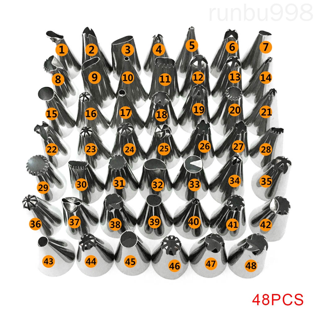 Set 48 Đuôi Bắt Bông Kem Trang Trí Bánh Bằng Thép Không Gỉ Runbu998