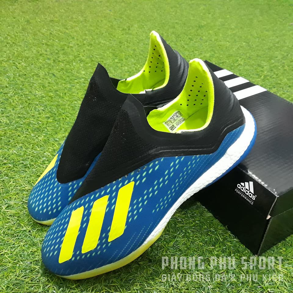 Giày Bóng Đá X18+ Xanh Biển Chuối Không Dây TF