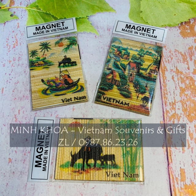 Set Dán Nam Châm Mành Tre Lưu Niệm Phong Cảnh Việt Nam - Handmade Bamboo Fridge Magnet