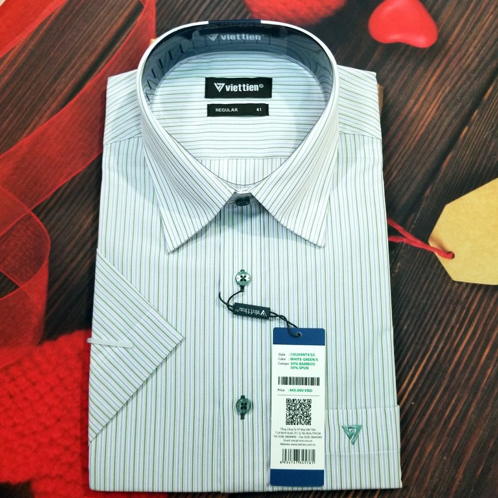 Aó sơ mi nam Việt Tiến ngắn tay mã 1J0209NT4 chính hãng ,cao cấp - form suông REGULAR - tà bầu ,kẻ sọc .SHOP HỨA