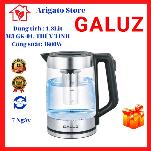 Ấm điện đun nước Galuz GK-01 dung tích 1.8L, NHẬP KHẨU TỪ PHÁP, BẢO HÀNH 18 THÁNG