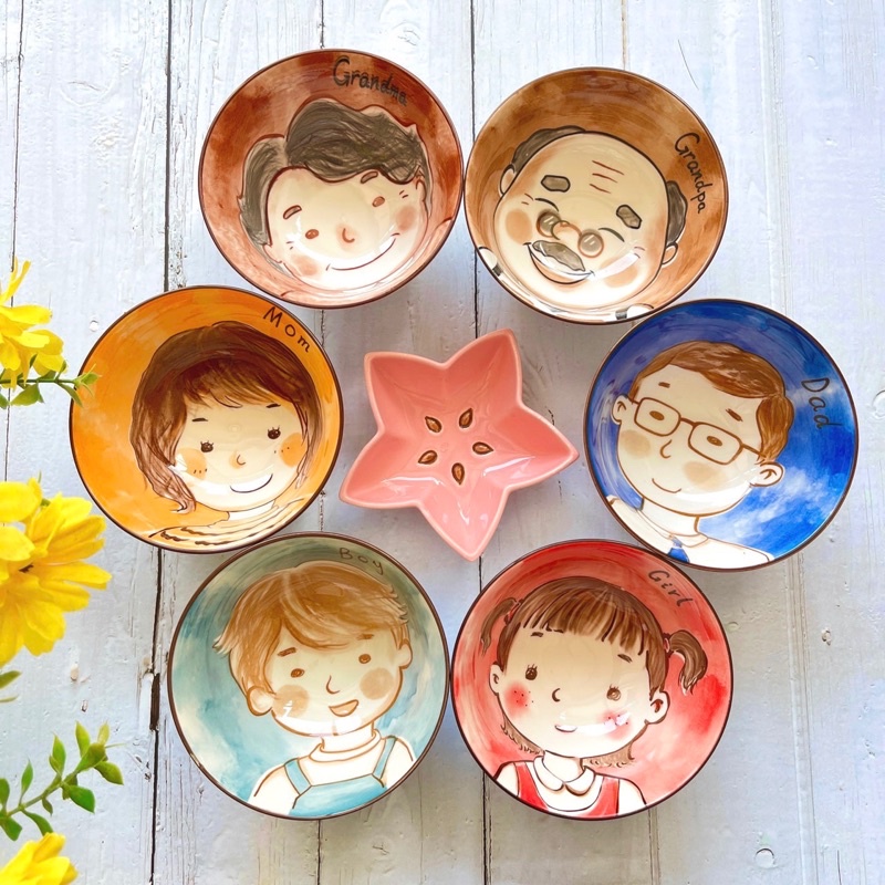 Bát cơm gia đình, chén ăn cơm 6 thành viên ngộ nghĩnh đáng yêu, bát sứ gia đình quà tặng ý nghĩa