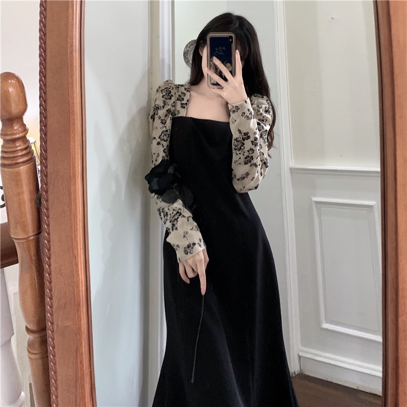 Đầm Váy Nữ Đi Tiệc Dài Tay Dáng Chữ A Siêu Tôn Dáng,Đầm Thiết Kế Bo Cổ Tay Sang Chảnh Cho Mùa Thu Đông