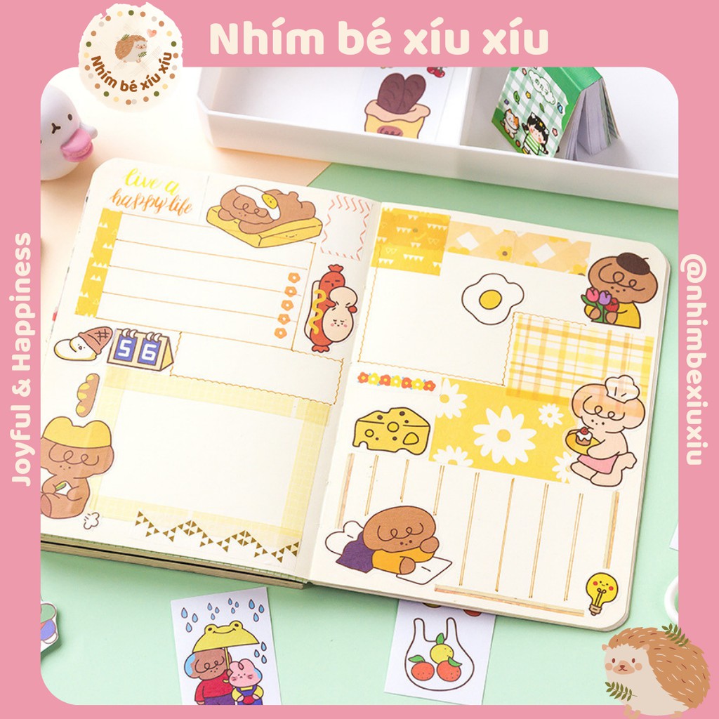 Tập 50 tờ sticker/giầy nền dạng sổ nhỏ nhiều mẫu siêu cute - hình dán trang trí sổ VT187