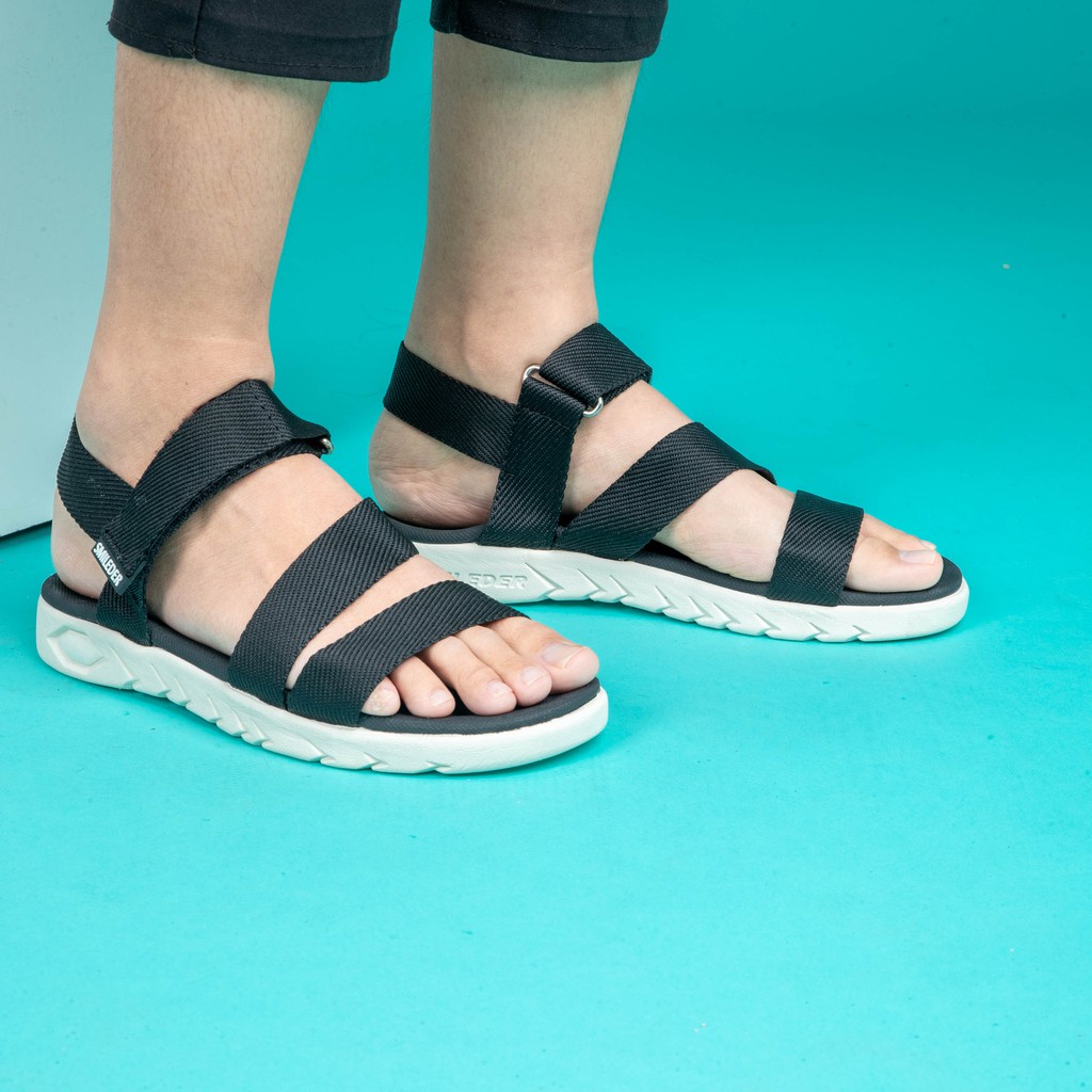 Giày sandal nam nữ SMILEDER P&amp;A đen đế trắng đi học đi làm [ẢNH THẬT]