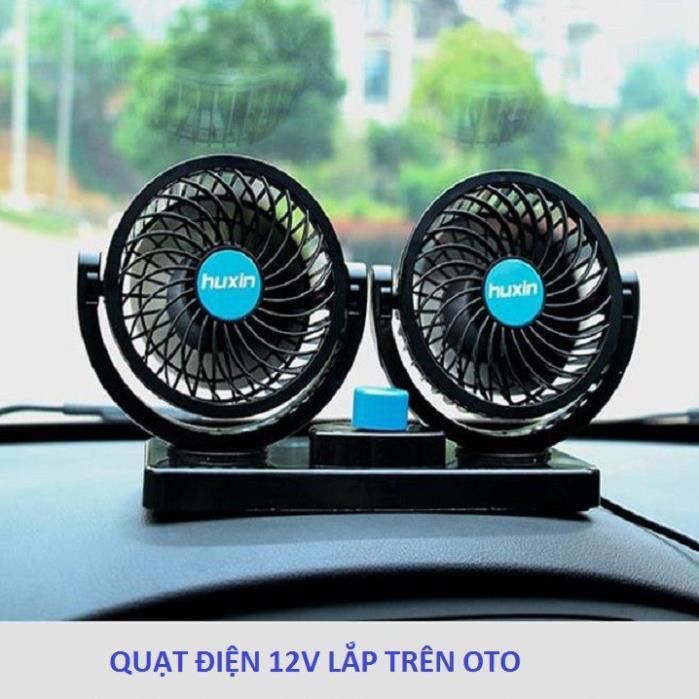 Quạt máy đôi mini 12v trên ô tô, xe hơi