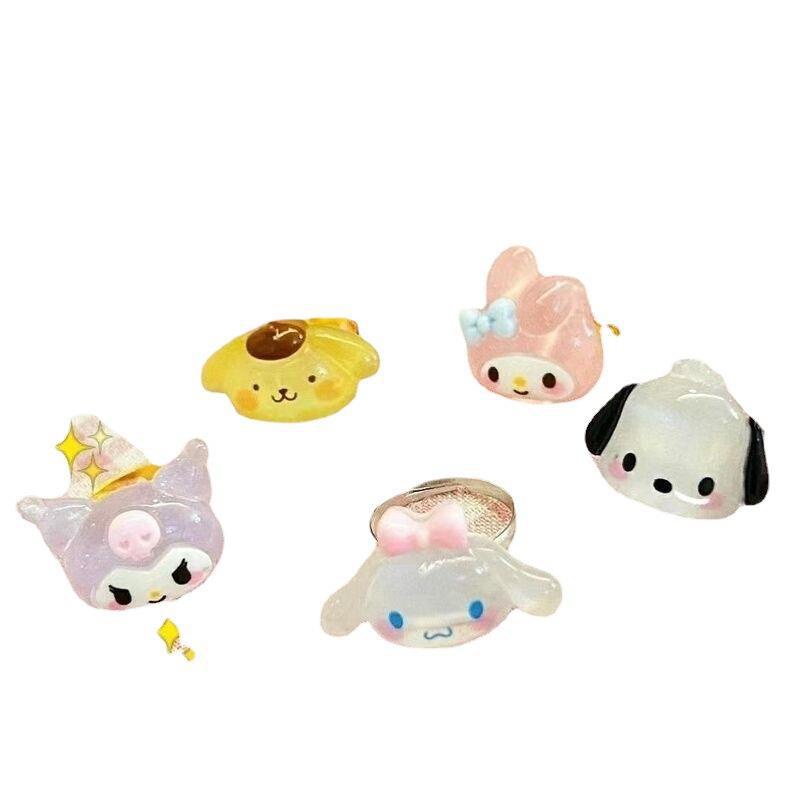 Sanrio Nhẫn Đồ Chơi Đính Pha Lê Trong Suốt Và Bóng Lông Dễ Thương Dành Cho Trẻ Em