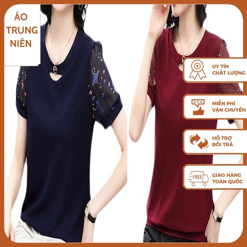 Áo Cọc Tay Nữ Lớn Trung Niên Sang Trọng Cho Mẹ 40 U50 Thời Trang Trung Niên Như Thủy LE027