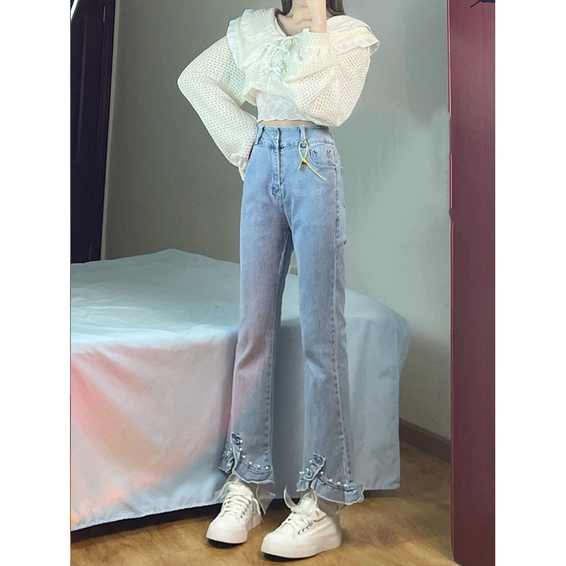 Jiashucheng Quần Jean Nữ Cạp Cao Ngang Mắt Cá Chân Phong Cách Mới