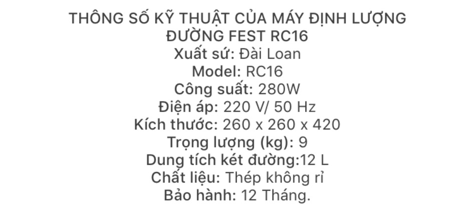 Máy Định Lượng Đường FEST RC16 - Thiết bị pha chế