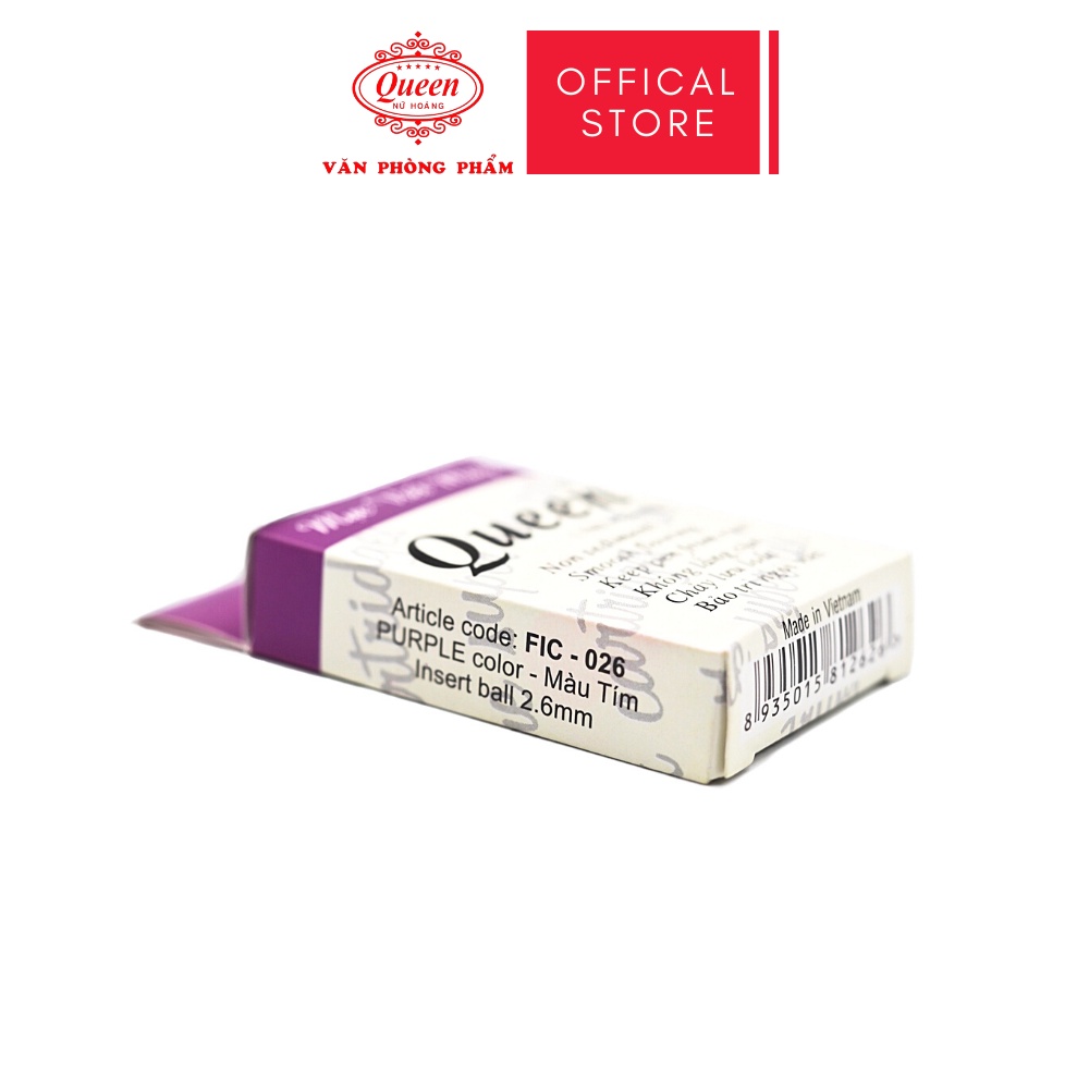 Ống mực bút máy Queen  - Đường Kính 2.6mm - 1 hộp 12 ống - Chính Hãng - Màu Tím/Xanh Dương/Đen - FIC026