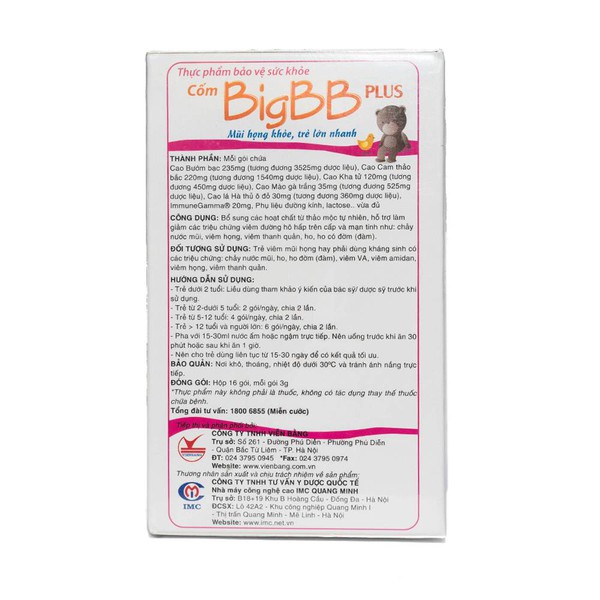 Cốm BigBB Plus hồng mũi họng khỏe, trẻ lớn nhanh