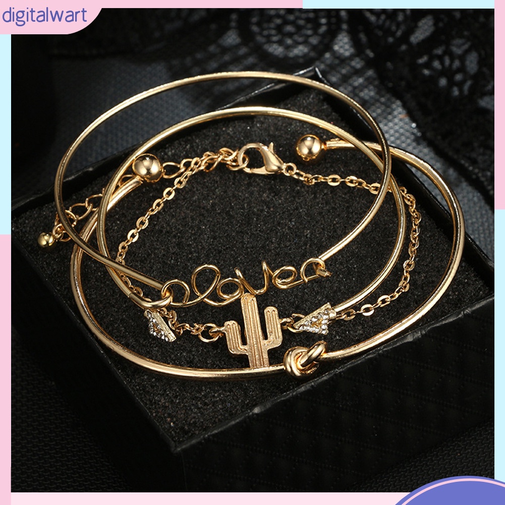 Set 4 Vòng Đeo Tay Kiểu Dáng Vintage Thời Trang Cho Nữ