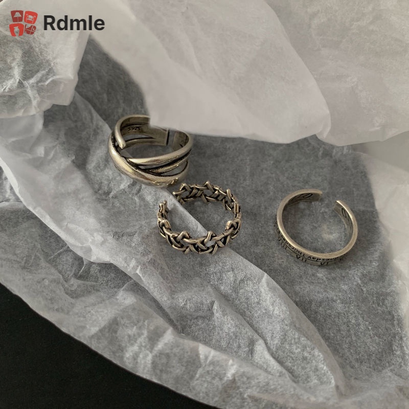 Set 3 Nhẫn Hợp Kim Mạ Điện 3 Kiểu Dáng Hình Học Phong Cách Hiphop Thời Trang