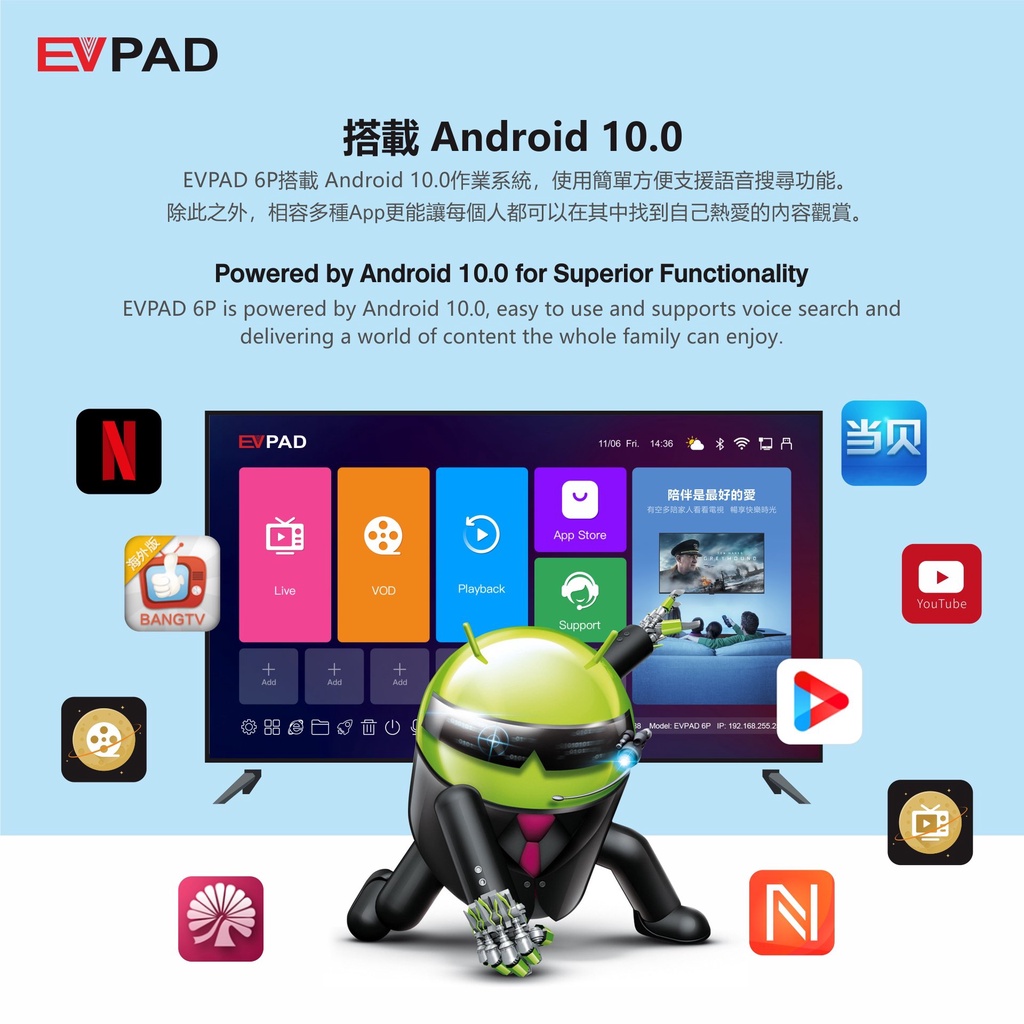 EVPAD 6P Ram 4G + Rom 64G Android 10.0 Tivi Box Xem Truyền Hình Quốc Tế Miễn Phí Có Remote Hỗ Trợ Voice