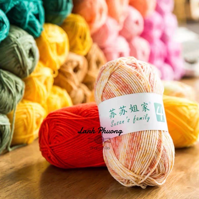 Len Susan's Family 4 Màu Loang Cuộn 50gram Đan Móc Thú Bông, Đồ Em Bé Mềm Mại