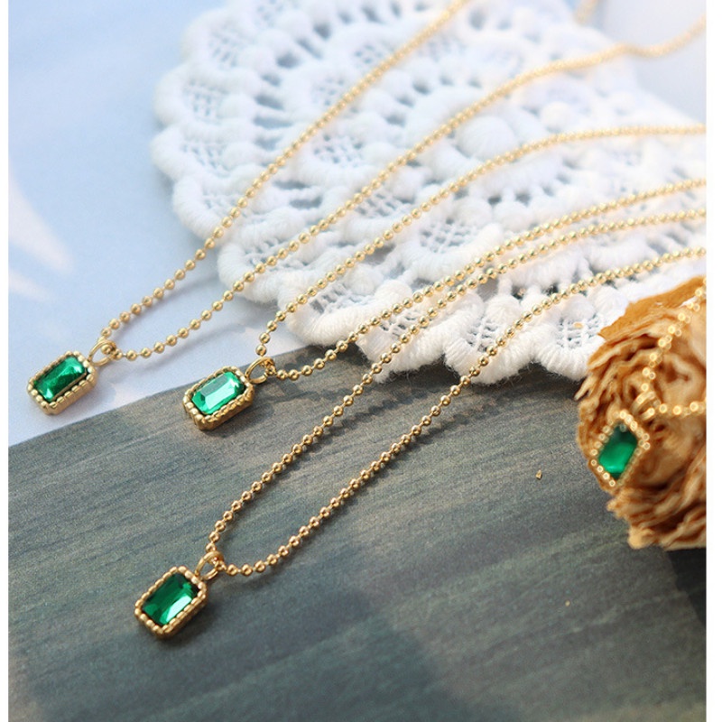 Dây Chuyền Dây Bi Mặt Đá Nhân Tạo Màu Xanh Lá Titan Ko Han Rỉ TT 3957