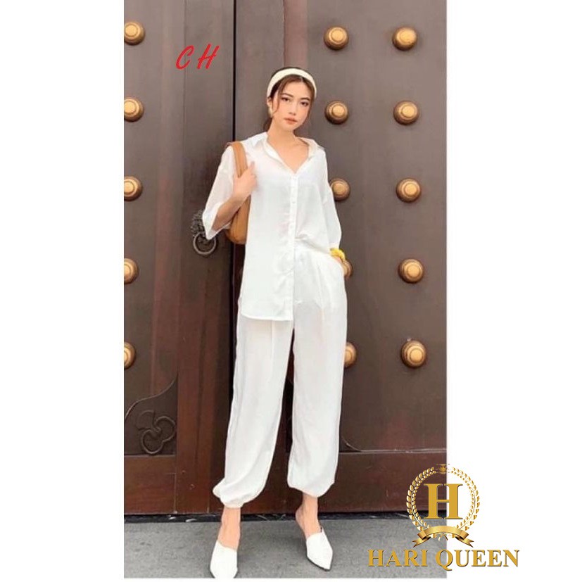 FREE SHIP ĐƠN TỪ 50K Sét áo sơ mi tay lỡ + quần boom COH0620 1