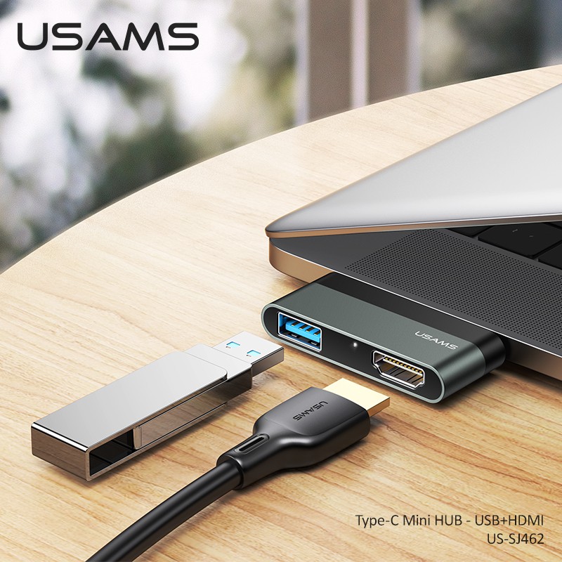 Hub USAMS Chia 3 Cổng Usb Hdmi Cho Xps For 13 Macbook Pro Android Samsung S20 Note 20 Ipad Pro