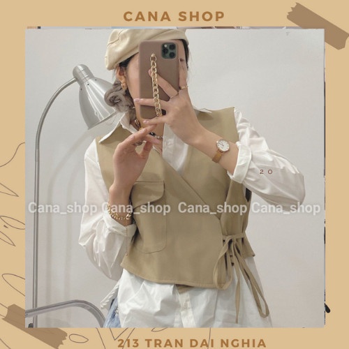 Set Áo Sơ Mi Kèm Gile Lửng Buộc Nơ Sau Phong Cách Hàn Quốc | CANA SHOP