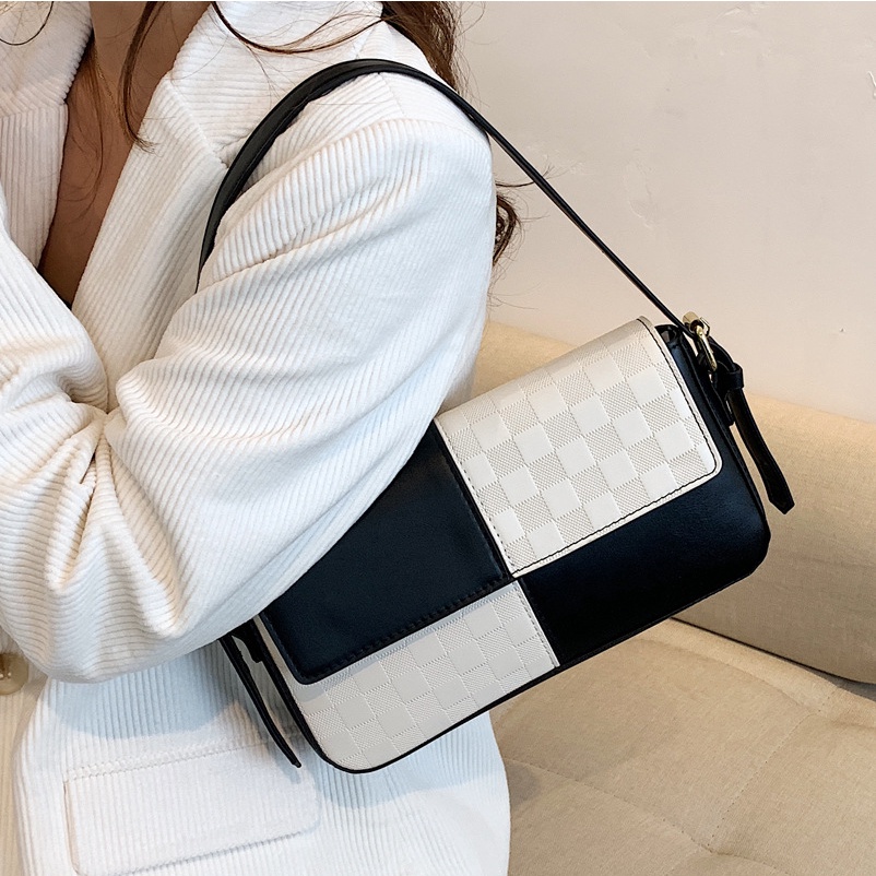 Túi Xách JASMIN NOIR Đeo Chéo Vai Ghép Vải Chắp Vá Họa Tiết Kẻ Sọc Đơn Giản Dành Cho Bạn Nữ