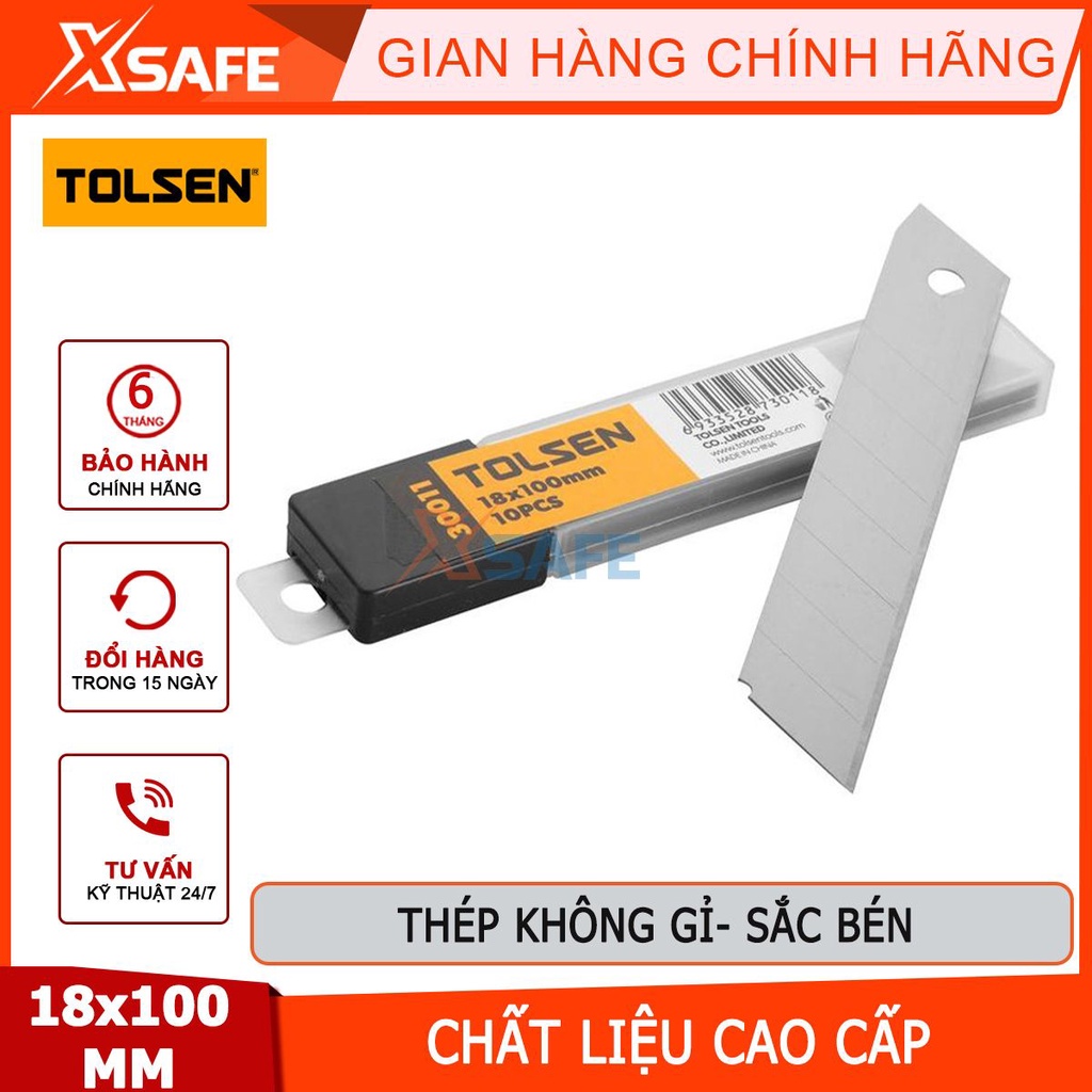 Bộ 10 lưỡi dao rọc giấy siêu bén TOLSEN 30011 18x100mm bền chắc chống gãy cắt bìa caton decal giấy dán tường khắc gỗ