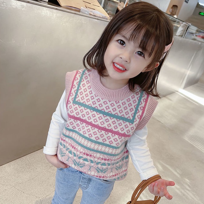 Áo vest Trẻ Em Mới retro Hàn Quốc Dệt Kim