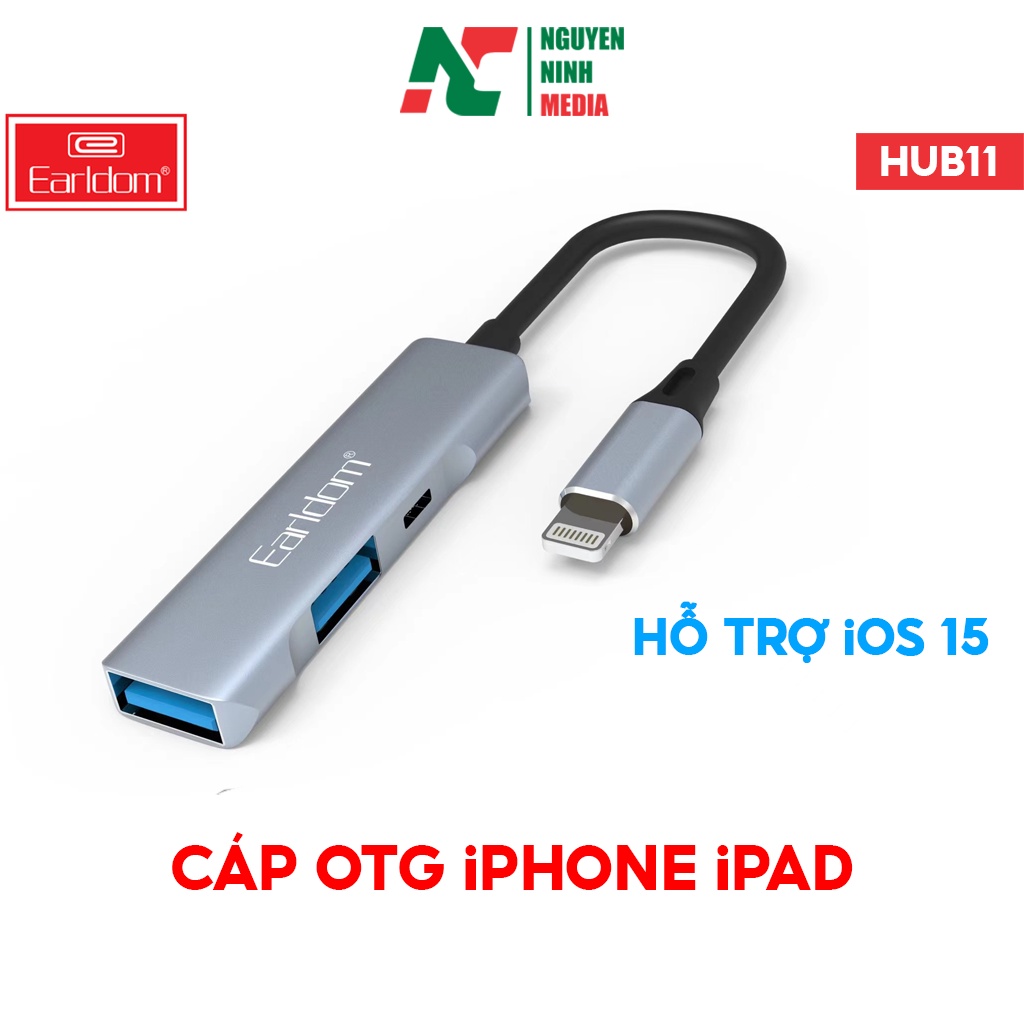 Cáp OTG Dành Cho iPhone, iPad Earldom HUB11 - Hỗ Trợ Cắm Phím, Chuột, USB , Midi Controller  - Hàng Chính Hãng