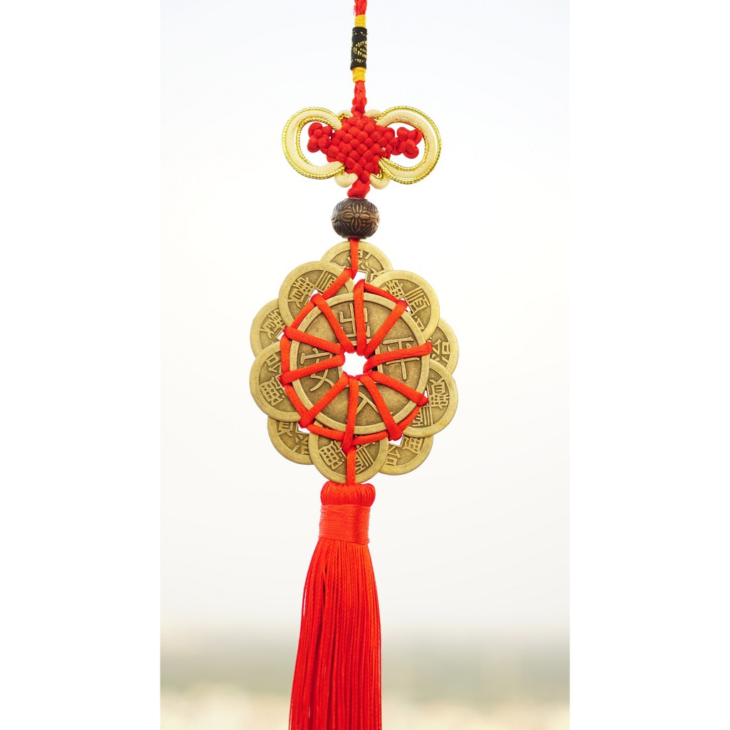Dây xe treo phong thủy đồng tiền Mai Hoa Thập Toàn