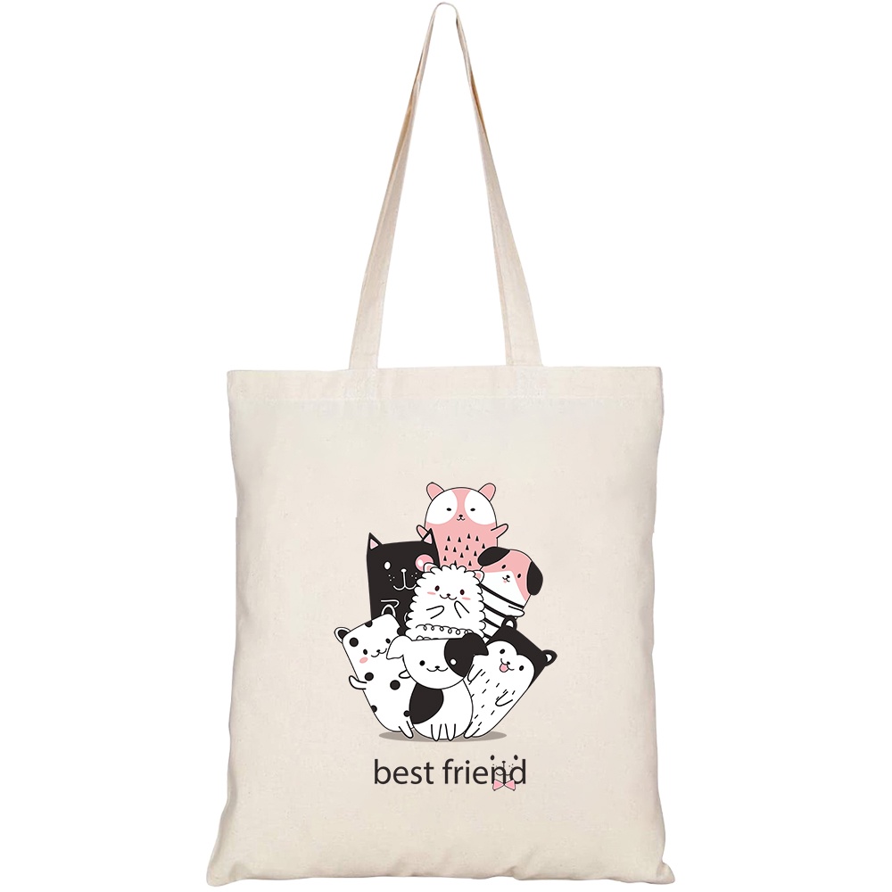 [Mã BMLTA50 giảm 10% đơn 99K] Túi vải tote canvas GINKO in hình cute animal cartoon sketch HT185 5164